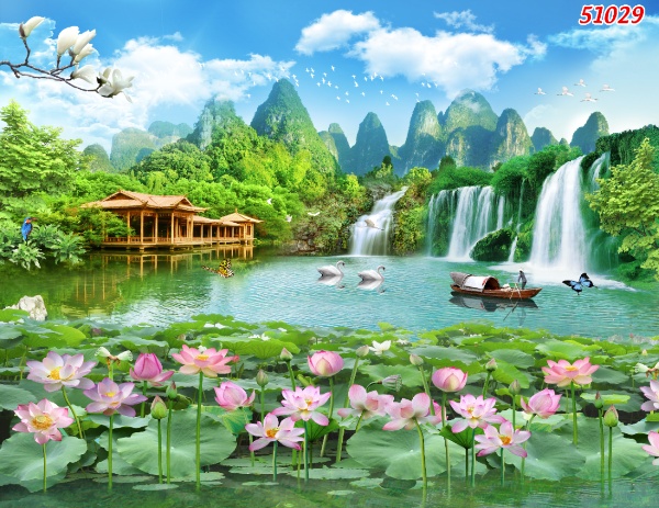 Tranh vải lụa hoa sen - Thế giới tranh Việt Nam