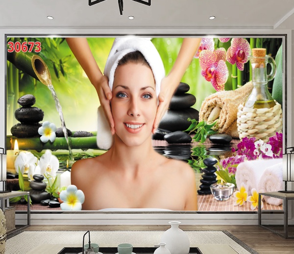 Sử dụng tranh dán tường 3D sẽ giúp chủ tiệm spa tiết kiệm một phần chi phí